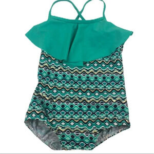 NEW LANDS’ END EUC GIRLS BATHING SUIT SUMMER SWIM GREEN CASUAL TRAVEL SIZE L 7